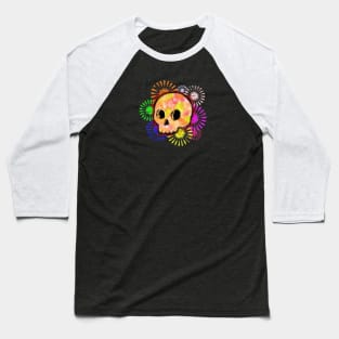 Colorful Floral Burst Skull Watercolor Baseball T-Shirt